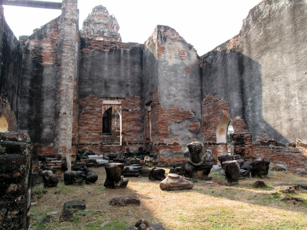 Within the ruins of the prayer hall, with the top of the prang beyond