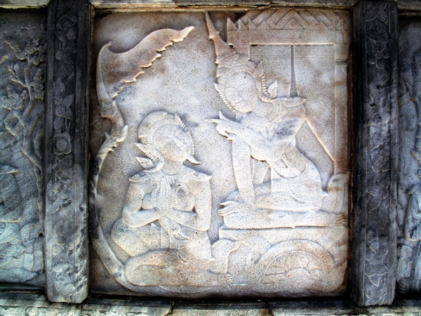 One of the Ramakien panels around the base of the Ordination Hall (enhanced)