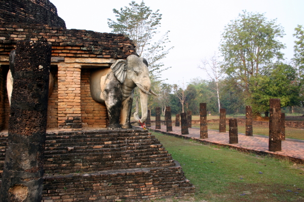 One of the elephant statues at the corner of Wat Chang Lom