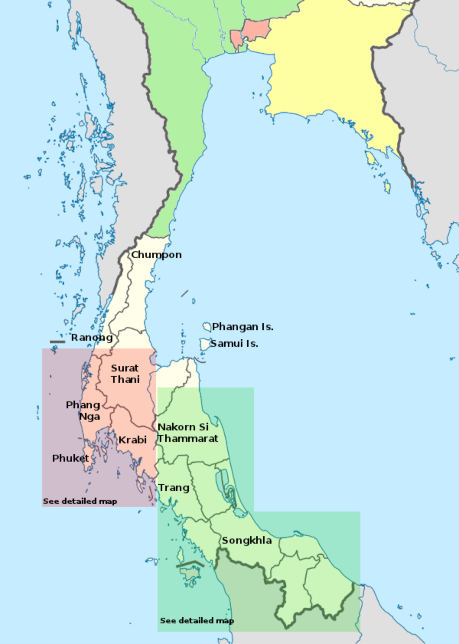 Map of Southern Thailand