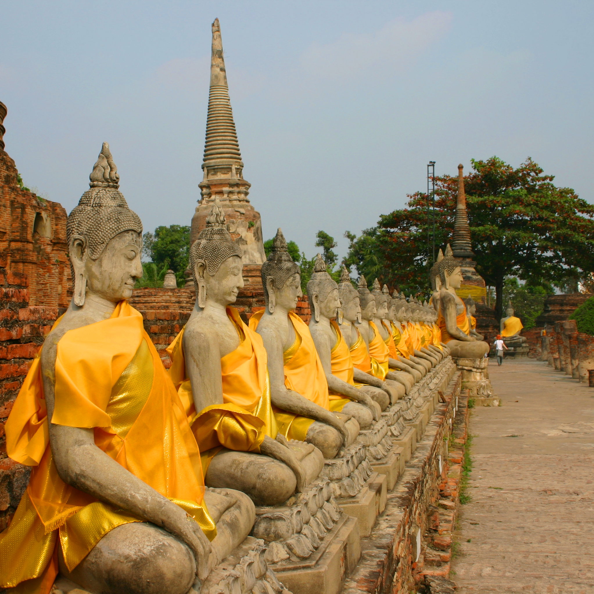 Buddha images lining the courtyard