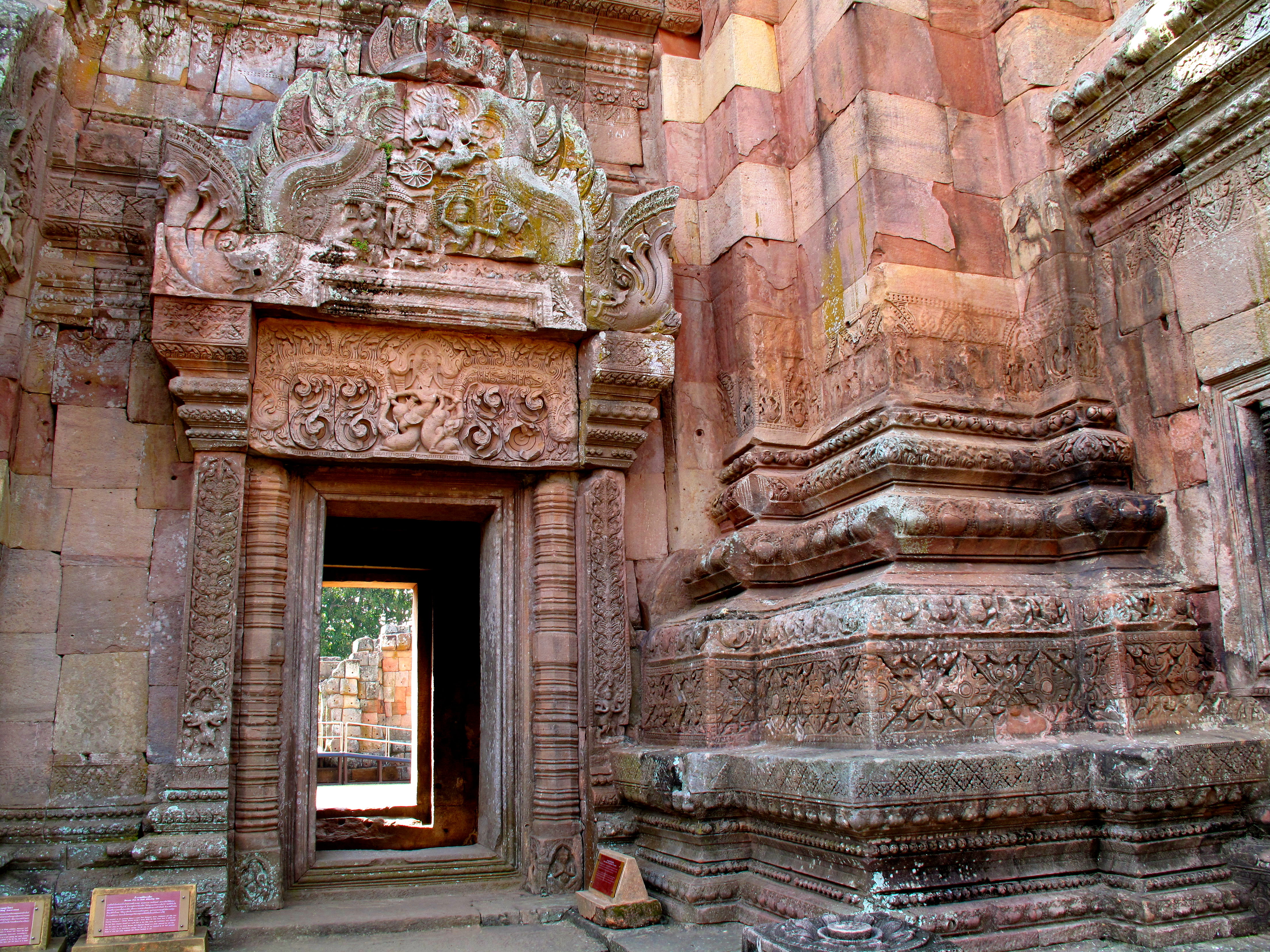 The intricately carved doors and columns of the central sanctuary