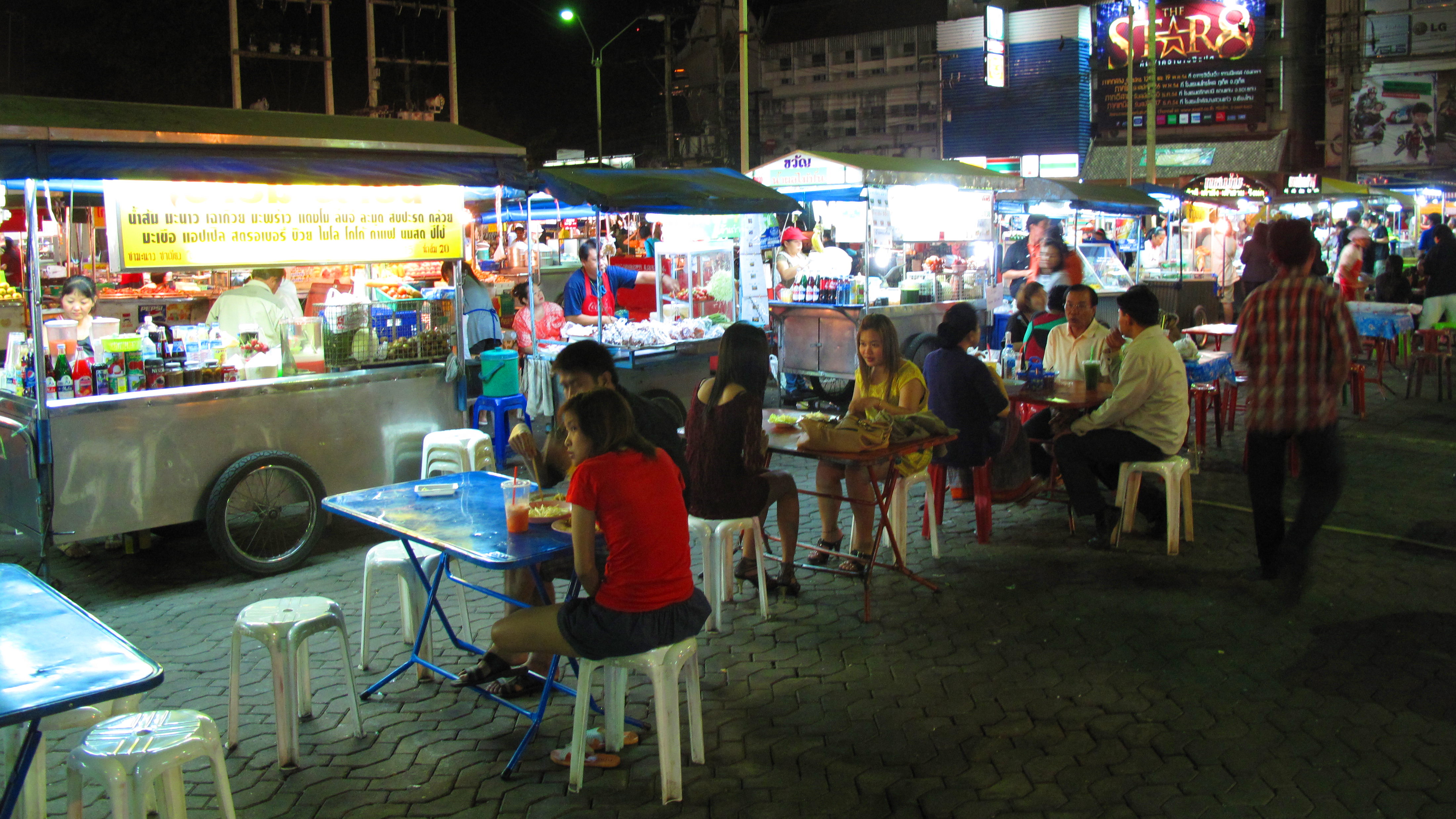 Night market food stalls